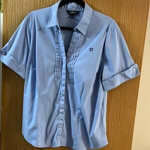 Chase bank Lands' End Blue Button Down Shirt Short Sleeve